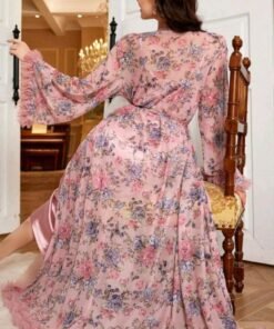 Alternative view of طقم فستان ستان ساده وروب شبكي