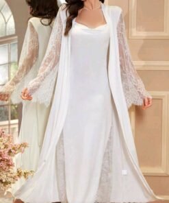 مجموعة من قطعتين فستان ناعم بتدخيلة دانتيل