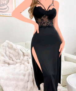 فستان نوم نسائي مزين بالدانتيل بتصميمات متقطعه