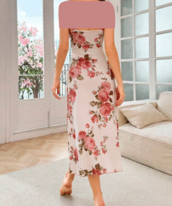 Alternative view of فستان نوم طويل باربطة رفيعه وطبعات زهريه